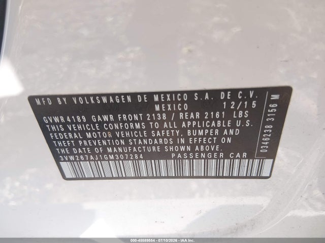 Продажа на аукционе авто 2016 Volkswagen Jetta 1.4t S, vin: 3VW267AJ1GM307284, номер лота: 45589554