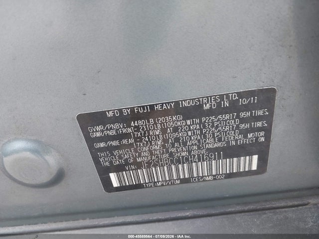 Продажа на аукционе авто 2012 Subaru Forester 2.5x Premium, vin: JF2SHBCC1CH416911, номер лота: 45589564