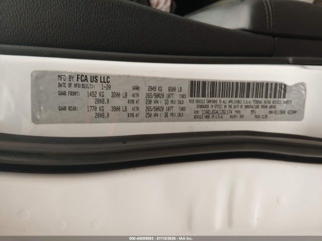Продажа на аукционе авто 2020 Dodge Durango Gt Plus Awd, vin: 1C4RDJDG4LC261174, номер лота: 45589593