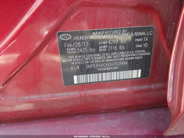 Продажа на аукционе авто 2013 Hyundai Sonata Gls, vin: 5NPEB4AC6DH702994, номер лота: 45589599