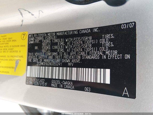 2008 Lexus Rx 350 მანქანა იყიდება აუქციონზე, vin: 2T2HK31U28C055241, აუქციონის ნომერი: 45589614
