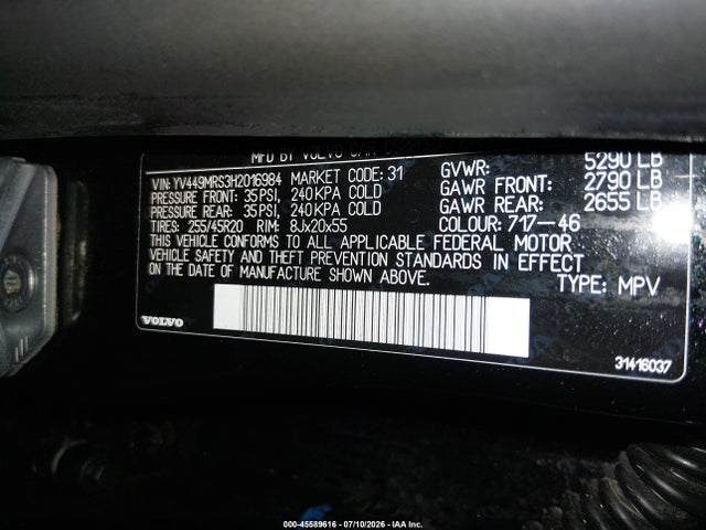 Продаж на аукціоні авто 2017 Volvo Xc60 T6 R-design, vin: YV449MRS3H2016984, номер лоту: 45589616