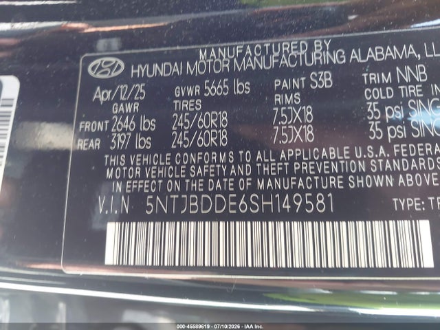 Продажа на аукционе авто 2025 Hyundai Santa Cruz Sel, vin: 5NTJBDDE6SH149581, номер лота: 45589619