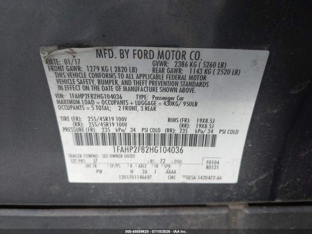 Продажа на аукционе авто 2017 Ford Taurus Limited, vin: 1FAHP2F82HG104036, номер лота: 45589620