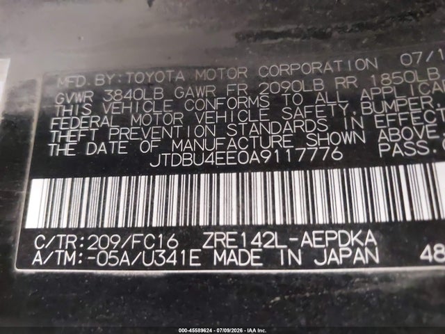 45589624 :رقم المزاد ، JTDBU4EE0A9117776 vin ، 2010 Toyota Corolla Le مزاد بيع