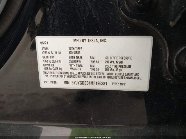 5YJYGDEE4MF196381 Tesla Model Y Long Range Dual Motor All-wheel Drive