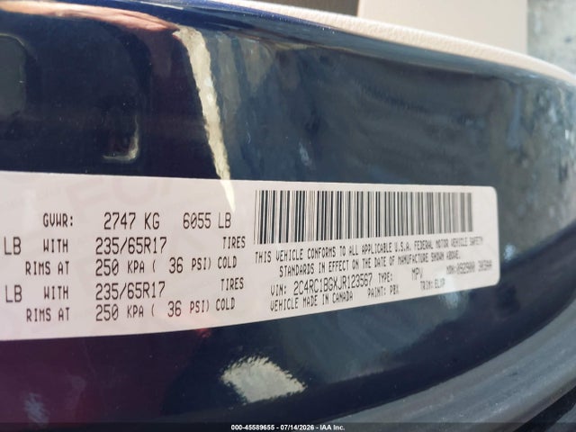 45589655 :رقم المزاد ، 2C4RC1BGXJR123567 vin ، 2018 Chrysler Pacifica Touring L مزاد بيع