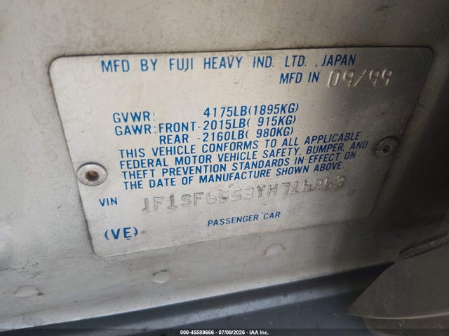2000 Subaru Forester S მანქანა იყიდება აუქციონზე, vin: JF1SF6553YH716263, აუქციონის ნომერი: 45589666