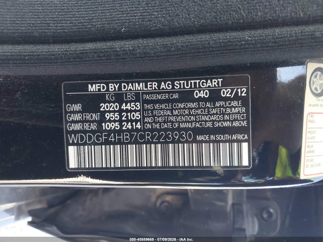Aukcja sprzedaży 2012 Mercedes-benz C 250 Sport, vin: WDDGF4HB7CR223930, numer aukcji: 45589669