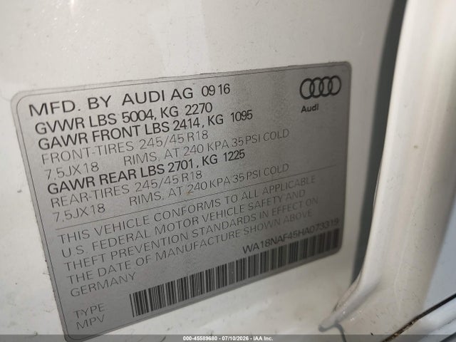 Продажа на аукционе авто 2017 Audi Allroad Premium Plus, vin: WA18NAF45HA073319, номер лота: 45589680
