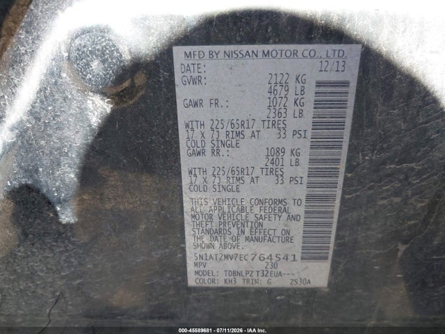 Продажа на аукционе авто 2014 Nissan Rogue S, vin: 5N1AT2MV7EC764541, номер лота: 45589681