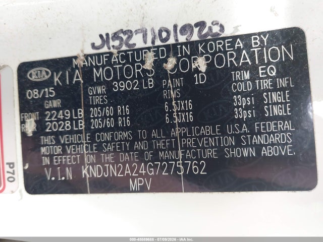 Aukcja sprzedaży 2016 Kia Soul, vin: KNDJN2A24G7275762, numer aukcji: 45589688