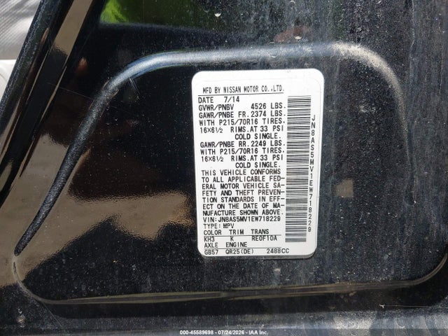 45589698 :رقم المزاد ، JN8AS5MV1EW718229 vin ، 2014 Nissan Rogue Select S مزاد بيع