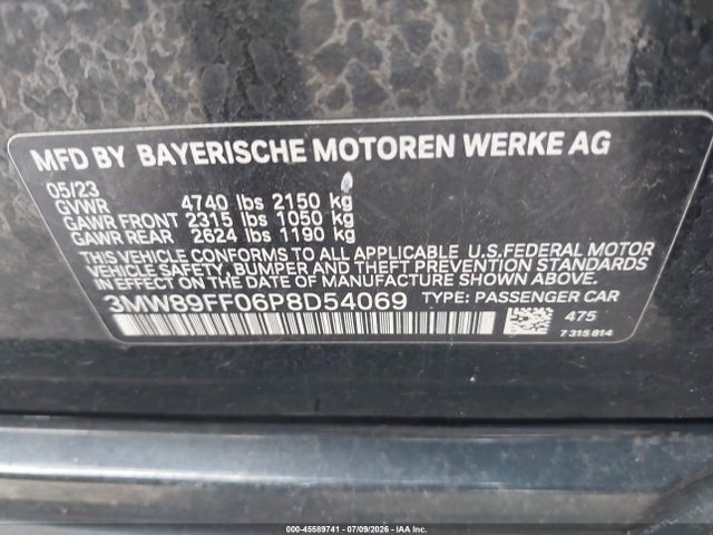 45589741 :رقم المزاد ، 3MW89FF06P8D54069 vin ، 2023 Bmw 330i Xdrive مزاد بيع