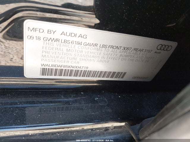 Aukcja sprzedaży 2019 Audi A8 L 55, vin: WAU8DAF85KN004719, numer aukcji: 45589763