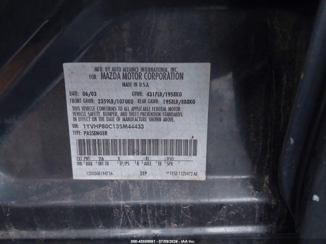 Aukcja sprzedaży 2003 Mazda Mazda6 I, vin: 1YVHP80C135M44433, numer aukcji: 45589861