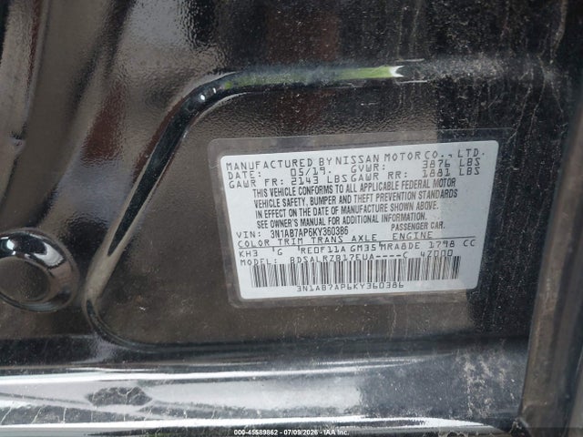 Продажа на аукционе авто 2019 Nissan Sentra Sr, vin: 3N1AB7AP6KY360386, номер лота: 45589862