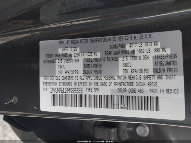 Aukcja sprzedaży 2021 Mazda Cx-30 Select, vin: 3MVDMABL2MM229655, numer aukcji: 45589890
