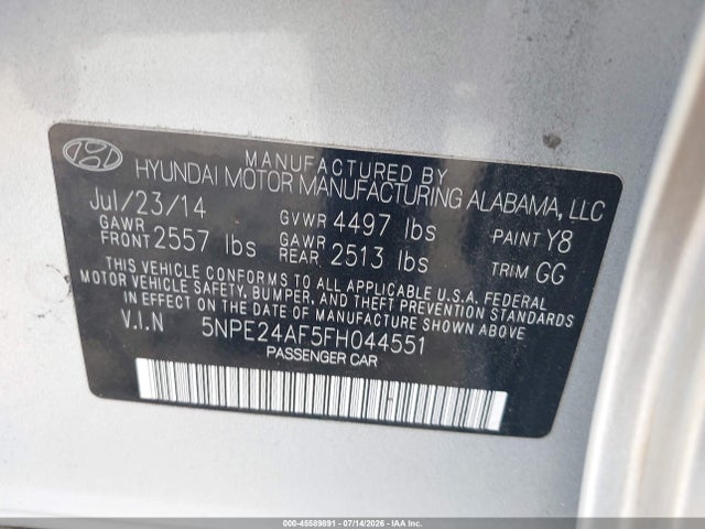 Продажа на аукционе авто 2015 Hyundai Sonata Se, vin: 5NPE24AF5FH044551, номер лота: 45589891