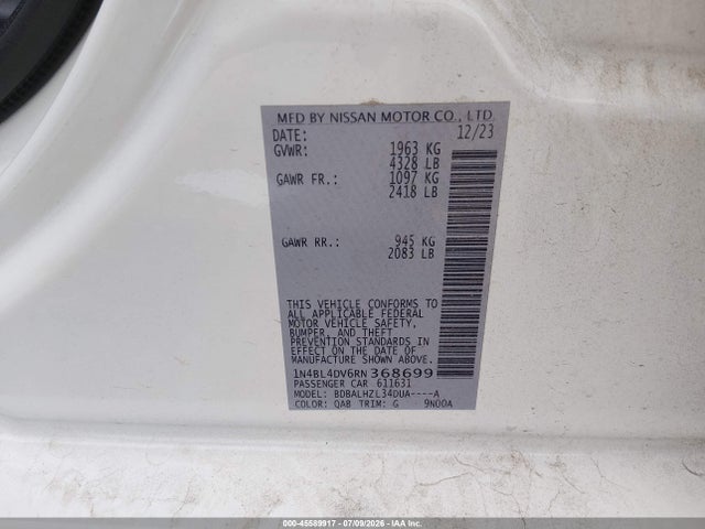 1N4BL4DV6RN368699 Nissan Altima Sv Fwd