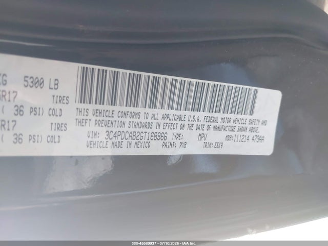 45589937 :رقم المزاد ، 3C4PDCAB2GT168966 vin ، 2016 Dodge Journey Se مزاد بيع
