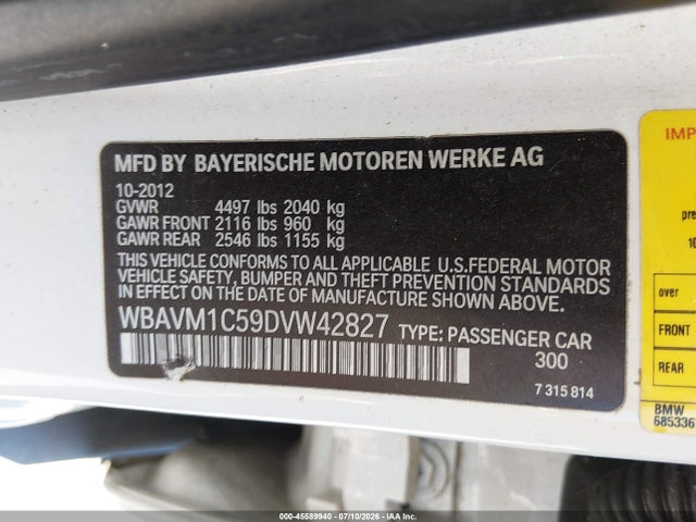 Aukcja sprzedaży 2013 Bmw X1 Sdrive28i, vin: WBAVM1C59DVW42827, numer aukcji: 45589940