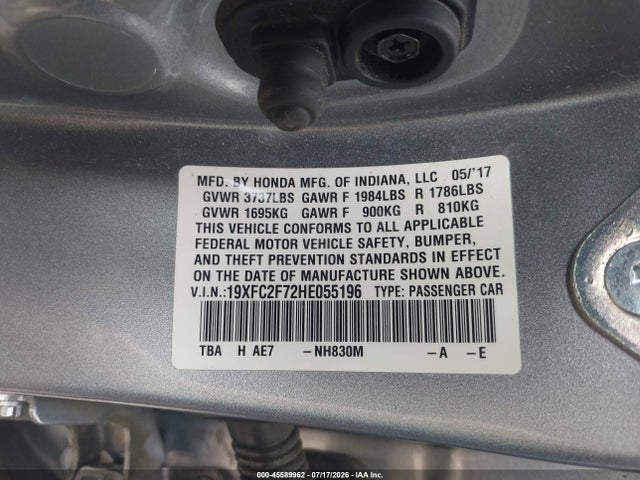 Aukcja sprzedaży 2017 Honda Civic Ex, vin: 19XFC2F72HE055196, numer aukcji: 45589962