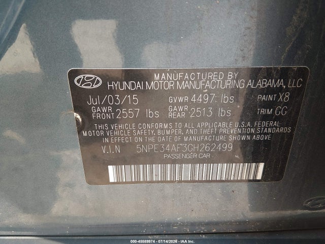 Aukcja sprzedaży 2016 Hyundai Sonata Sport, vin: 5NPE34AF3GH262499, numer aukcji: 45589974