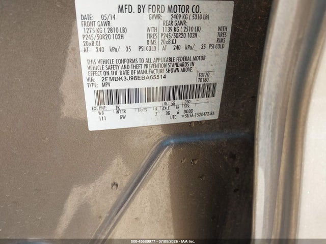 2014 Ford Edge Sel მანქანა იყიდება აუქციონზე, vin: 2FMDK3J98EBA65514, აუქციონის ნომერი: 45589977
