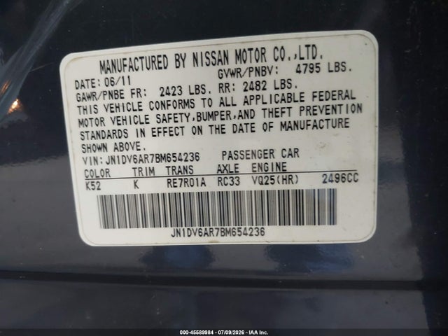 Продажа на аукционе авто 2011 Infiniti G25x, vin: JN1DV6AR7BM654236, номер лота: 45589984