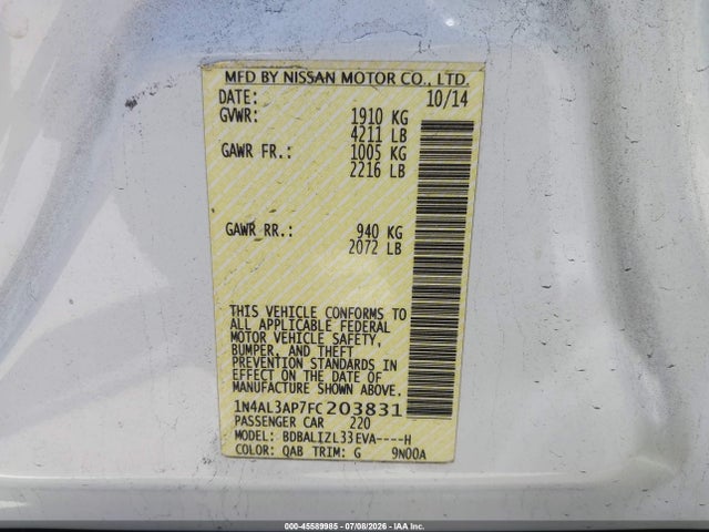 Nissan Altima 2.5 Sv 2015 1N4AL3AP7FC203831 Image 9