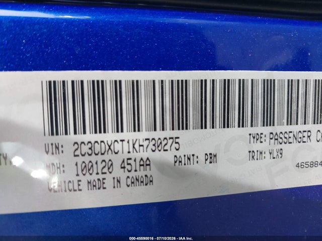 Aukcja sprzedaży 2019 Dodge Charger R/t Rwd, vin: 2C3CDXCT1KH730275, numer aukcji: 45590016