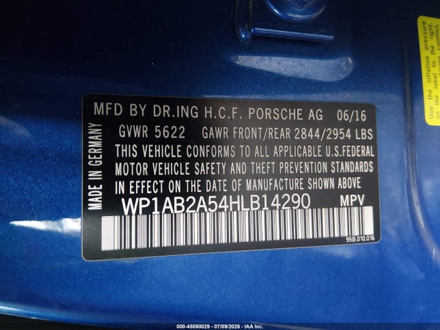 Продаж на аукціоні авто 2017 Porsche Macan S, vin: WP1AB2A54HLB14290, номер лоту: 45590029