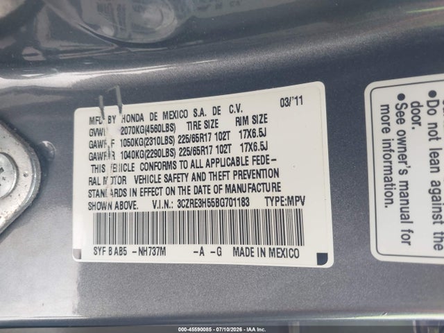 Aukcja sprzedaży 2011 Honda Cr-v Ex, vin: 3CZRE3H55BG701183, numer aukcji: 45590085