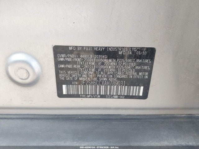 Продажа на аукционе авто 2010 Subaru Forester 2.5x Premium, vin: JF2SH6CCXAH789031, номер лота: 45590104