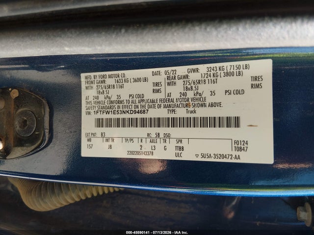 1FTFW1E53NKD94687 Ford F-150 Xl