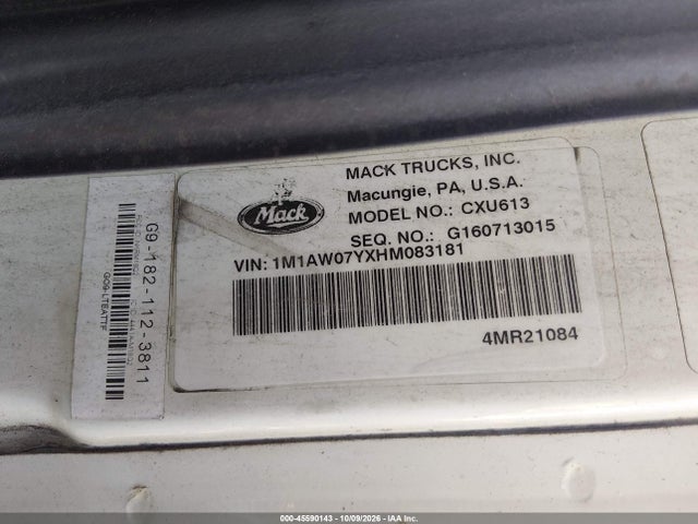 Продаж на аукціоні авто 2017 Mack Pinnacle, vin: 1M1AW07YXHM083181, номер лоту: 45590143