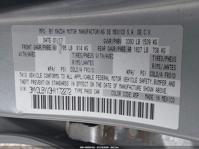 Aukcja sprzedaży 2017 Toyota Yaris Ia, vin: 3MYDLBYV3HY172272, numer aukcji: 45590162