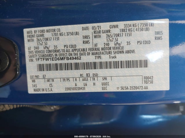 Ford F-150 Xl 2021 1FTFW1ED6MFB49462 Image 9