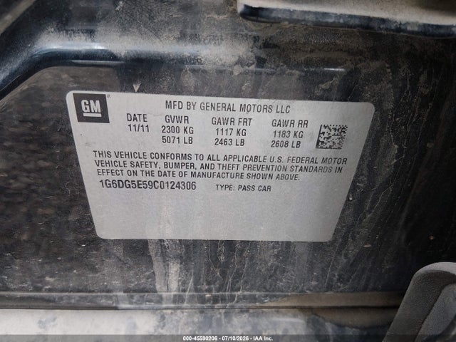 2012 Cadillac Cts Luxury მანქანა იყიდება აუქციონზე, vin: 1G6DG5E59C0124306, აუქციონის ნომერი: 45590206