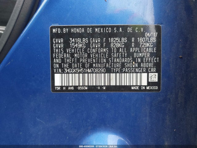 Honda FIT LX 2017 3HGGK5H51HM708290 Image 9