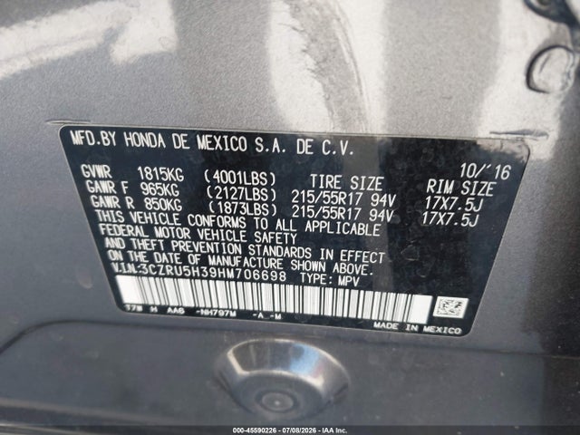 3CZRU5H39HM706698 Honda HR-V LX
