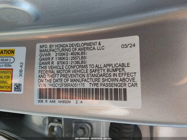 Aukcja sprzedaży 2024 Honda Accord Hybrid Sport, vin: 1HGCY2F56RA051175, numer aukcji: 45590238
