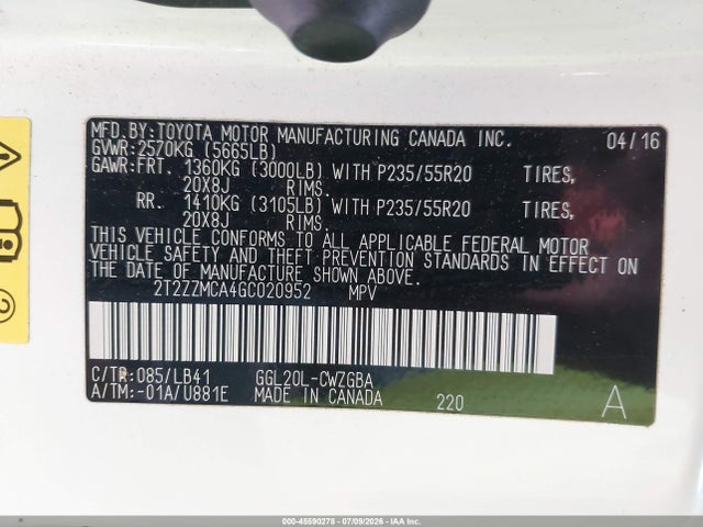 Lexus RX 350 2016 2T2ZZMCA4GC020952 Image 9