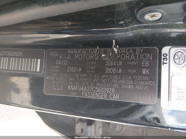 2012 Kia Forte Ex მანქანა იყიდება აუქციონზე, vin: KNAFU4A27C5633928, აუქციონის ნომერი: 45590281
