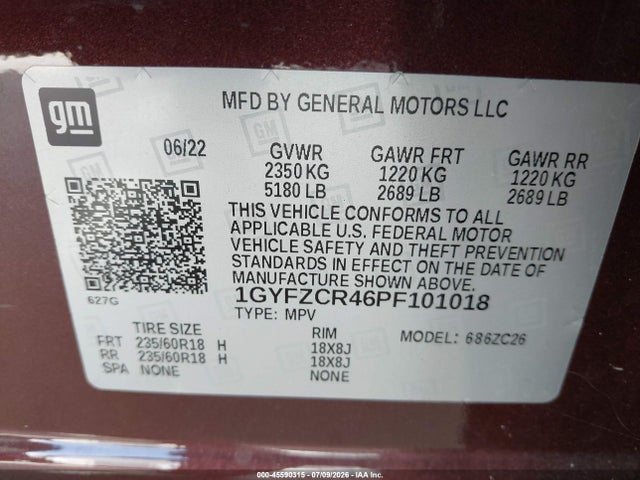 Auction sale of the 2023 Cadillac Xt4 Fwd Premium Luxury, vin: 1GYFZCR46PF101018, lot number: 45590315