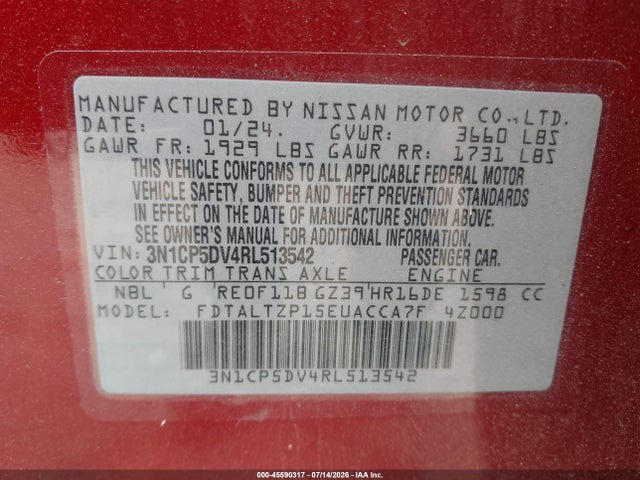 Продаж на аукціоні авто 2024 Nissan Kicks Sr Xtronic Cvt, vin: 3N1CP5DV4RL513542, номер лоту: 45590317