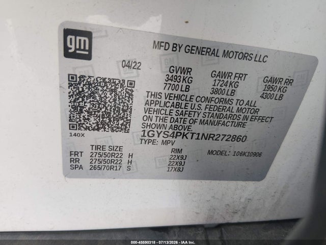 Продажа на аукционе авто 2022 Cadillac Escalade Esv 4wd Sport, vin: 1GYS4PKT1NR272860, номер лота: 45590318