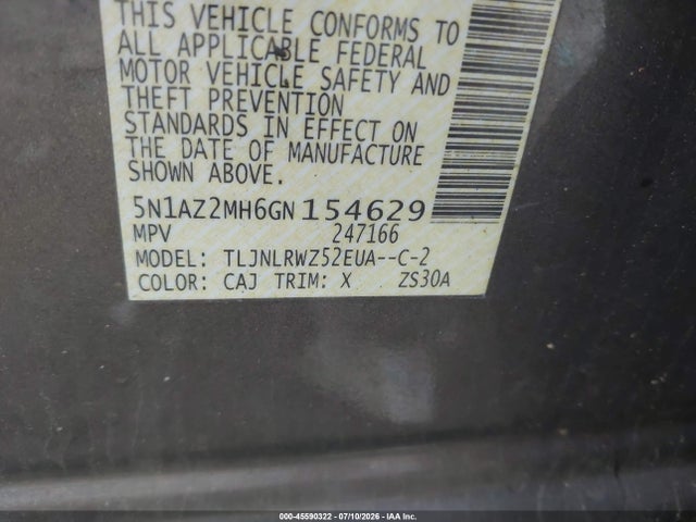 Nissan MURANO SL 2016 5N1AZ2MH6GN154629 Image 9