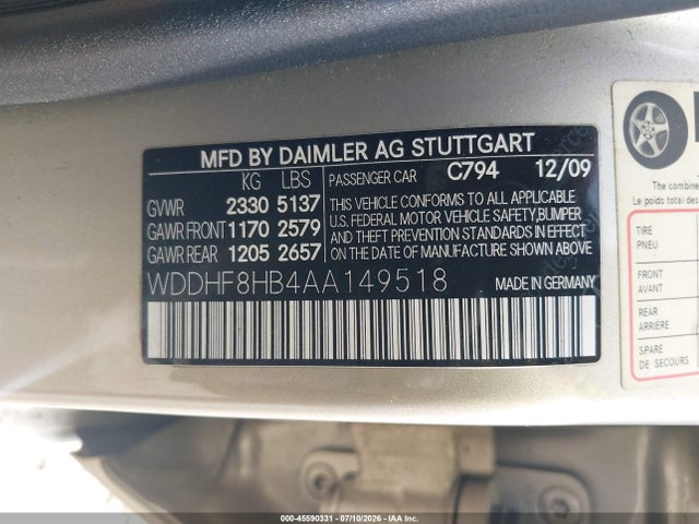 Aukcja sprzedaży 2010 Mercedes-benz E 350 4matic, vin: WDDHF8HB4AA149518, numer aukcji: 45590331